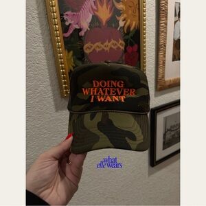 Dressed in LALA: Camouflage Trucker Hat with Orange Embroidery